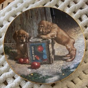 Decorative Collector Plate with Puppies and Apples.”Double take”.1987. Jim Laub